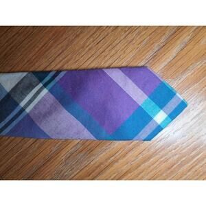 J Crew Cotton Tie Multicolor Plaid Handmade in USA Slim